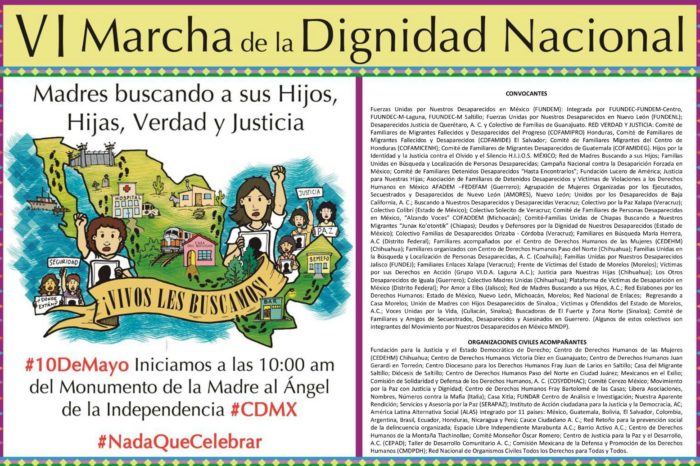 Convocatoria de la VI Marcha de la Dignidad Nacional. Madres Buscando a SUS Hijos, Hijas, Verdad y Justicia.