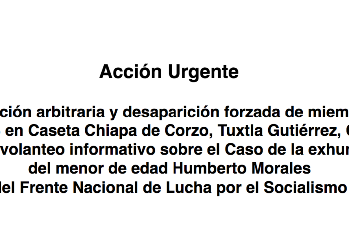 ACCIÓN URGENTE: Detención arbitraria y desaparición forzada de miembros  del FNLS en Chiapas durante volanteo informativo sobre el Caso de Humberto Morales