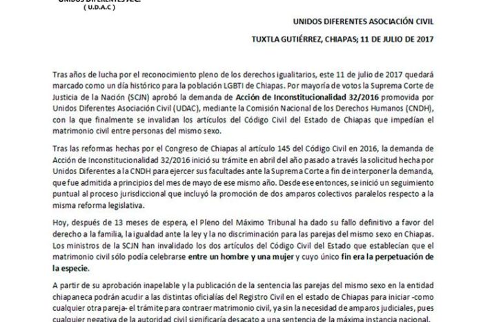 La SCJN invalida artículos que impedían el matrimonio igualitario en Chiapas