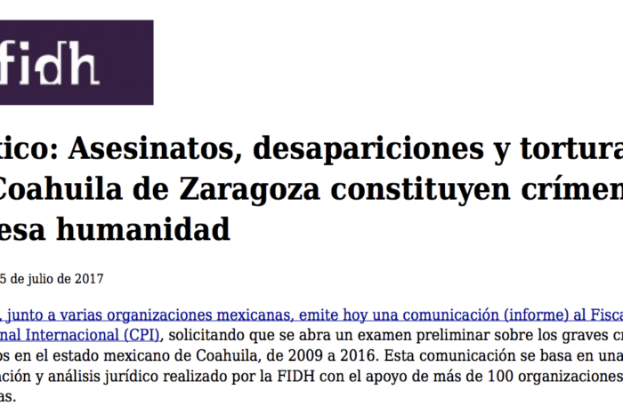 México: Asesinatos, desapariciones y torturas en Coahuila de Zaragoza constituyen crímenes de lesa humanidad