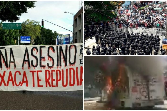 La CNTE recibe a Peña Nieto en Oaxaca con protestas, bloqueos y cohetones; dañan aeronave oficial