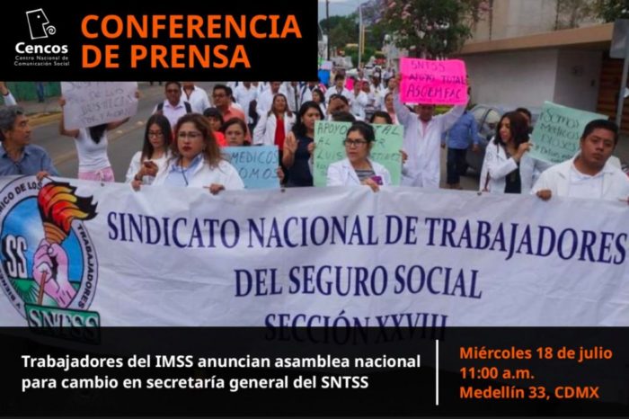 Trabajadores del IMSS anuncian asamblea nacional para cambio en secretaría general del SNTSS
