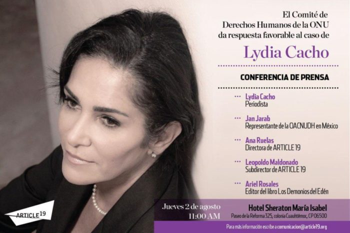 Conferencia de prensa: El Comité de Derechos humanos de la ONU da respuesta favorable al caso de Lydia Cacho