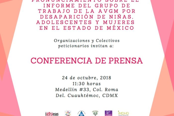 Conferencia de prensa: organizaciones y colectivos se pronuncian sobre informe del Grupo de Trabajo por AVGM por desaparición en el Edomex