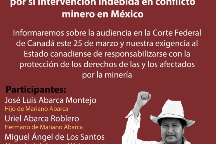 Conferencia de prensa: embajada canadiense a tribunales por intervención indebida en conflicto minero en México
