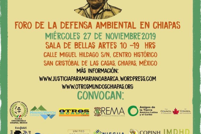 Invitación: primer reconocimiento a la defensa ambiental en Chiapas 2019 "Mariano Abarca"