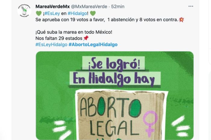 Congreso de Hidalgo aprueba interrupción del embarazo antes de las 12 semanas