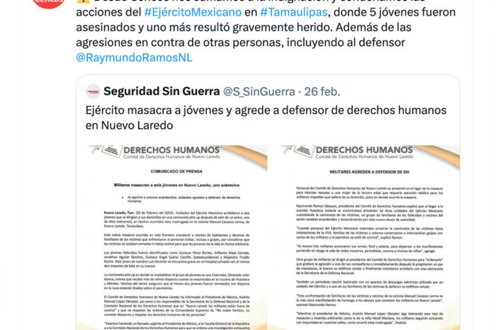 Acusan al Ejército de la ejecución extrajudicial de cinco jóvenes en Nuevo Laredo, Tamaulipas