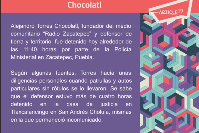 Detienen al defensor y comunicador nahua Alejandro Torres Chocolatl