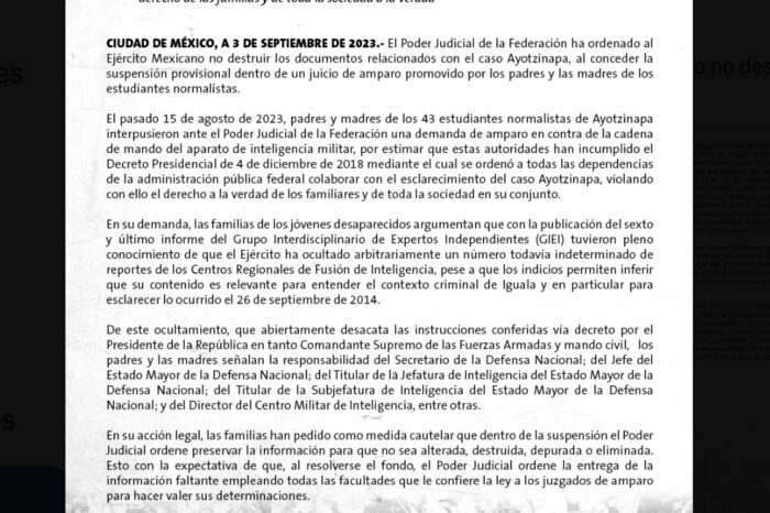 Ordenan al ejército no destruir documentos del Caso Ayotzinapa